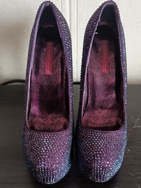 Bordello Deep Purple Crystal Platform Heels